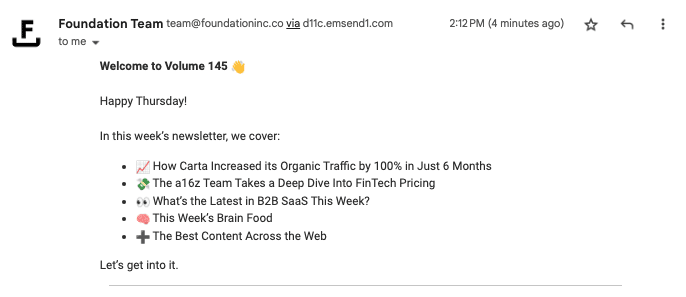 B2B newsletter with a table of contents.
